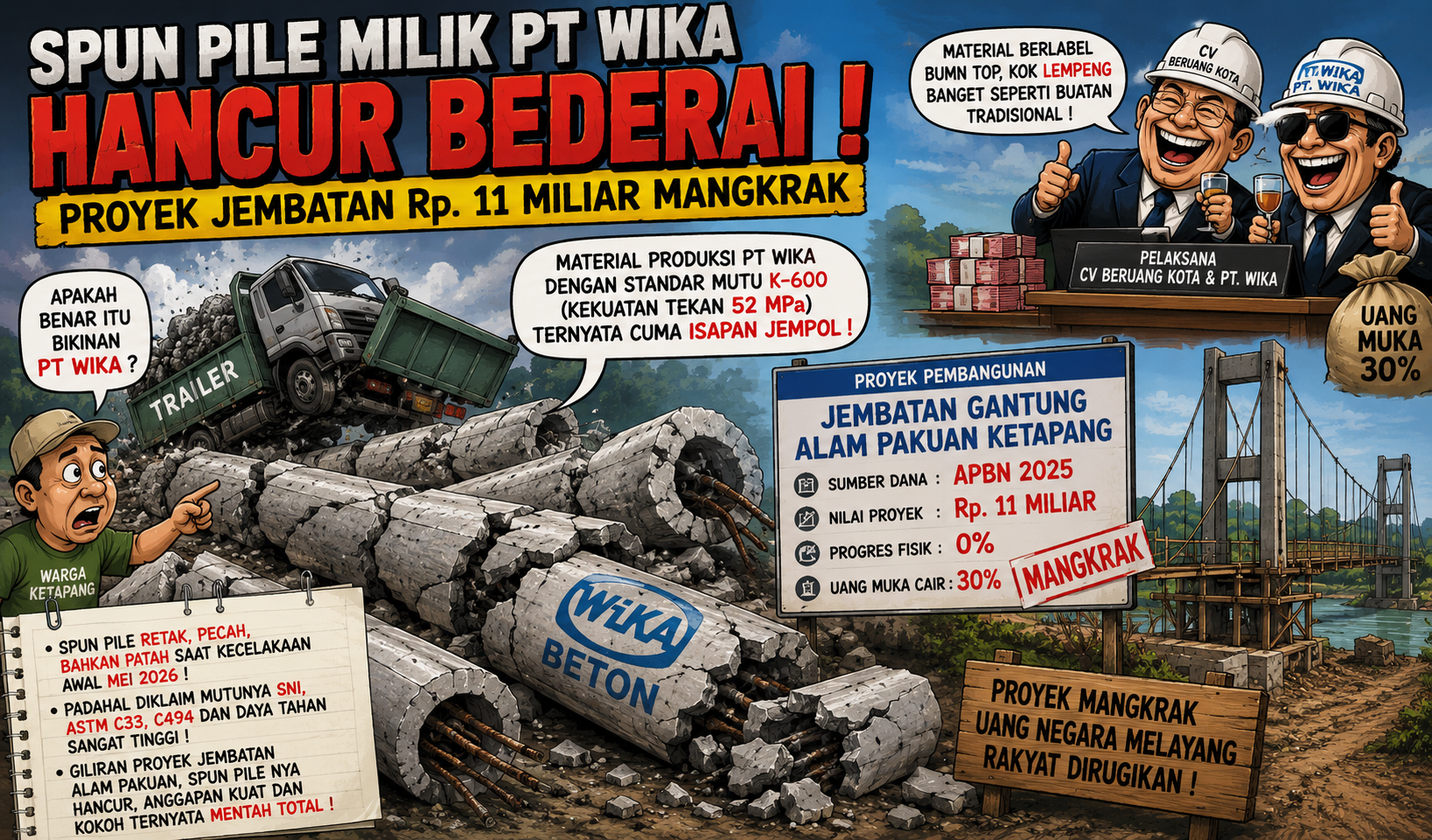 Spun pile Milik PT Wika Hancur Bederai : Proyek Jembatan Rp. 11 Miliar Mangkrak